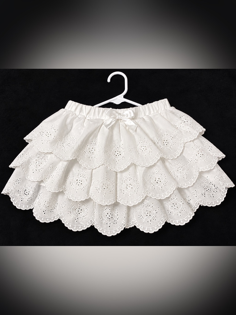 White Eyelet Tiered Skirt with Bow